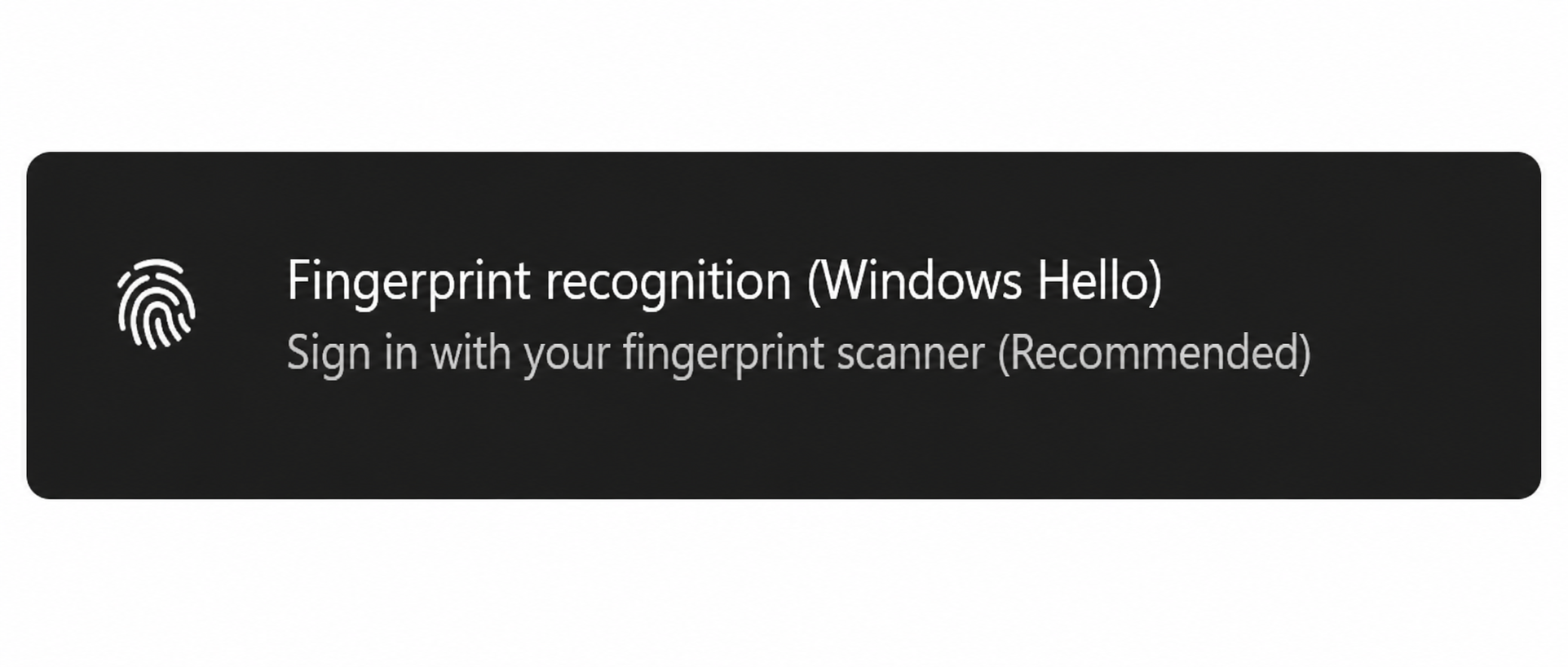 Fingerprint recognition Windows Hello option in Sign-in options