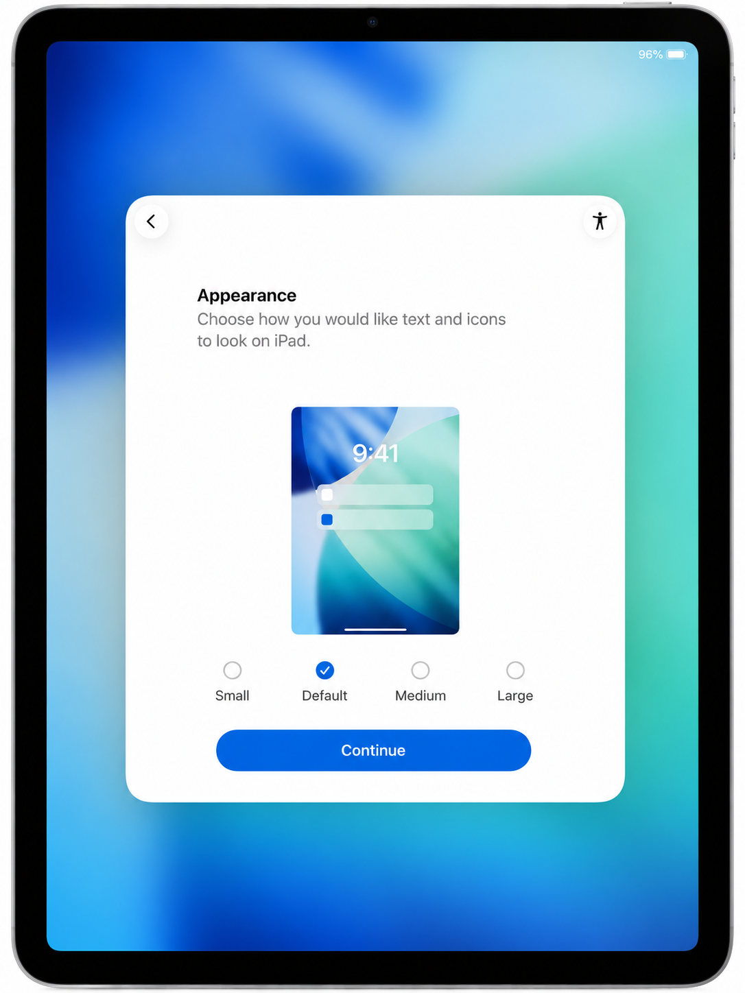 Appearance setup screen