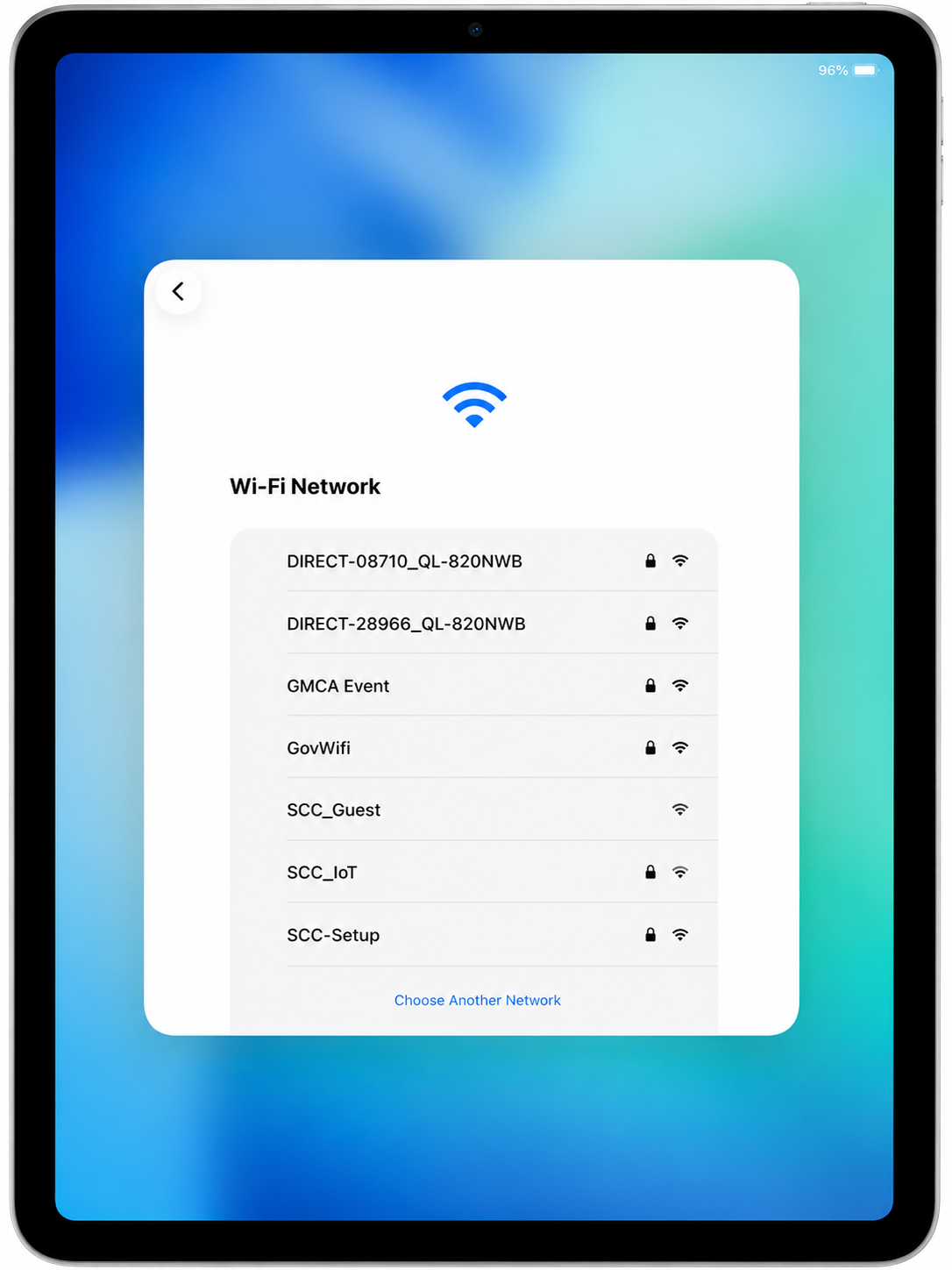 Wi-Fi network screen