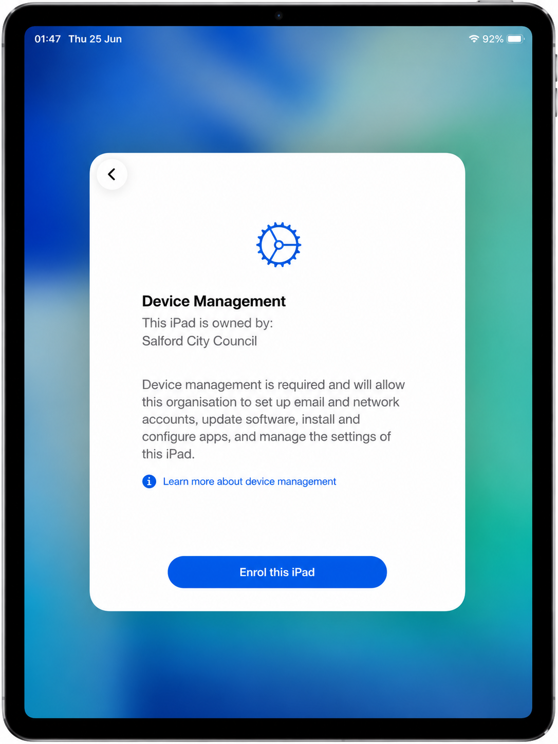Device management screen