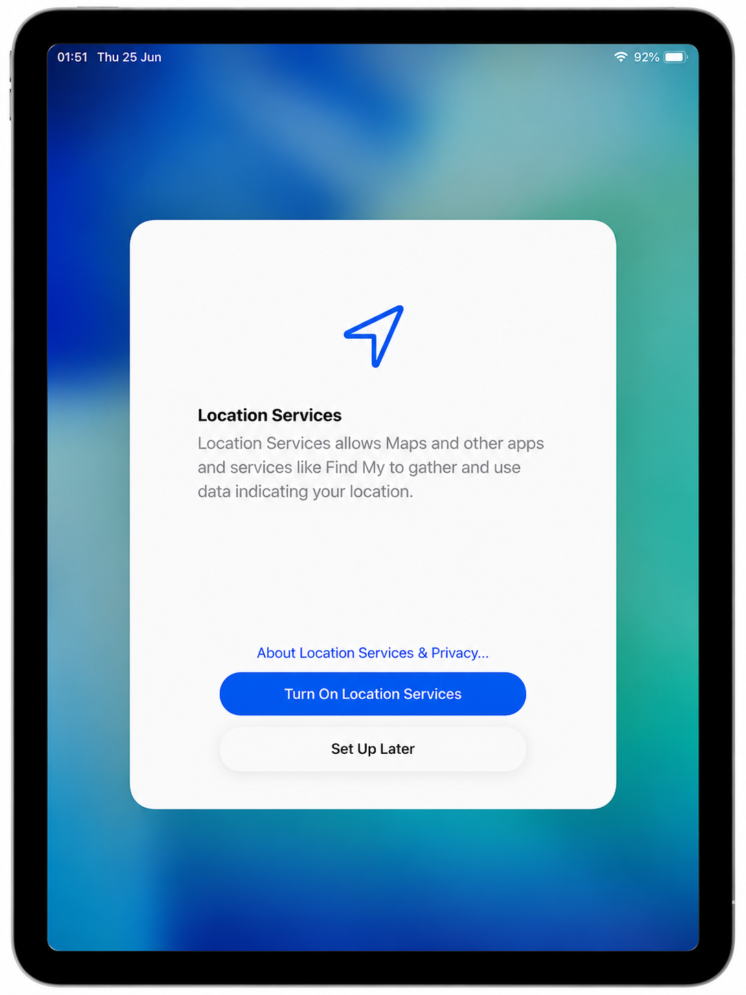 Location services screen