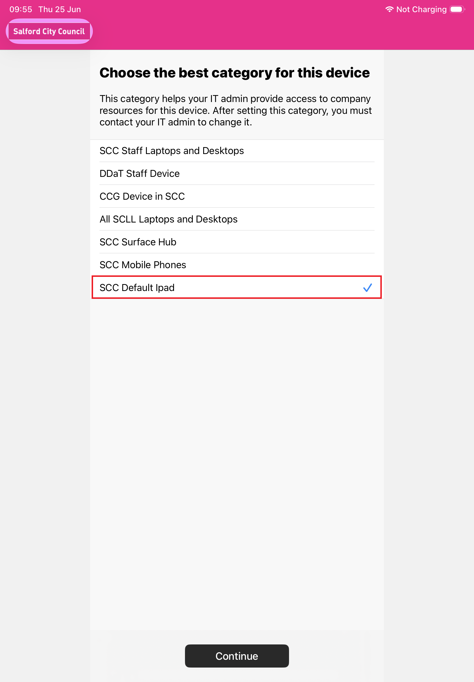 Choose device category screen