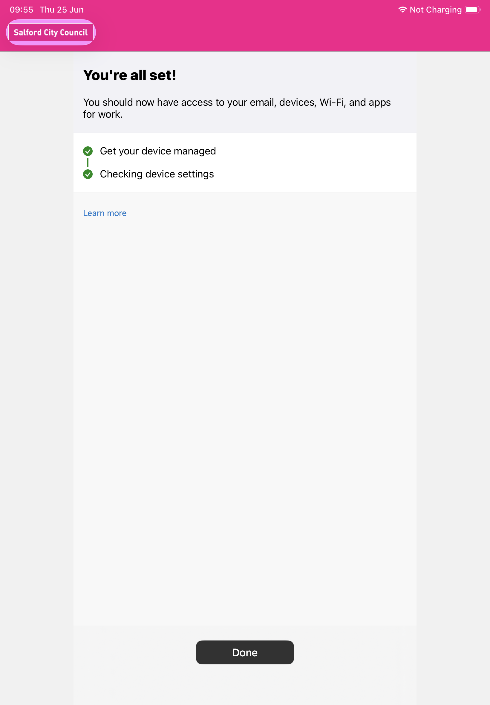 Company Portal all set screen