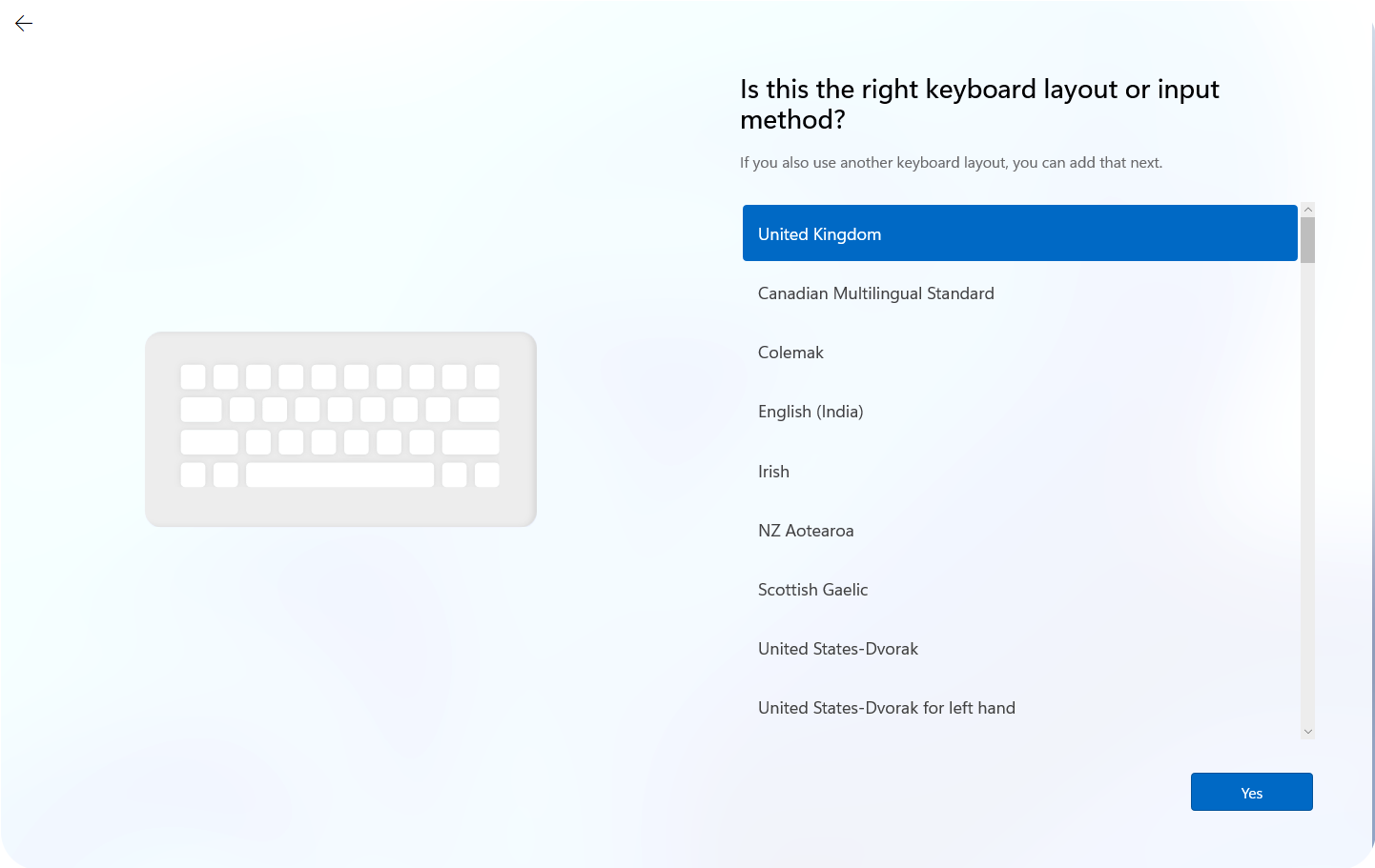 Keyboard layout screen