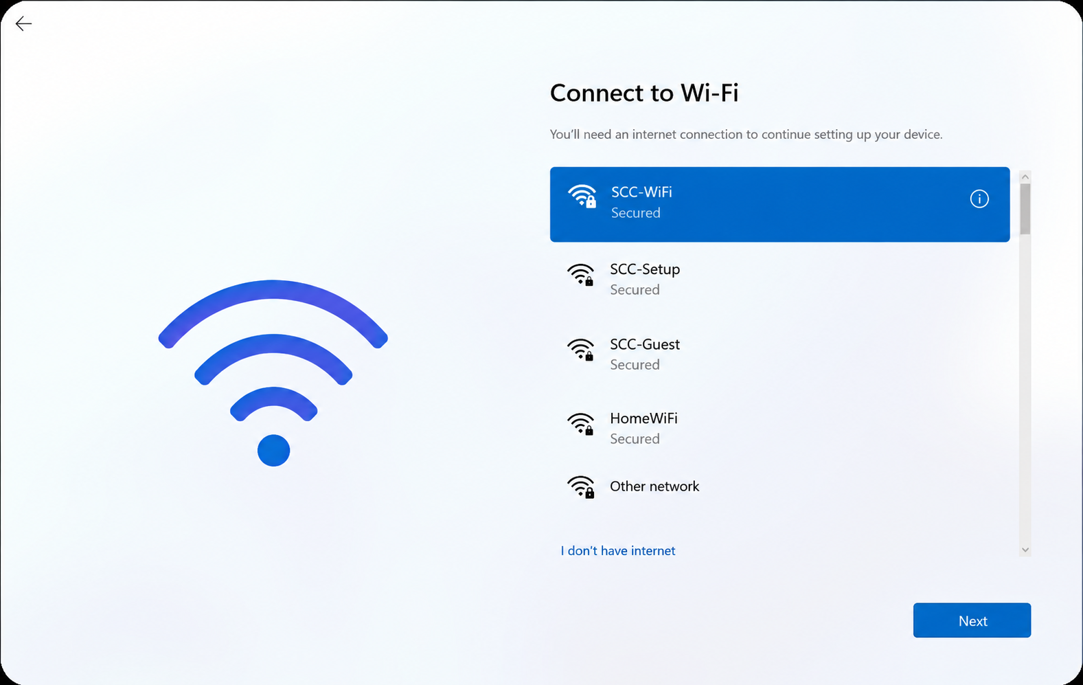 Connect to Wi-Fi screen