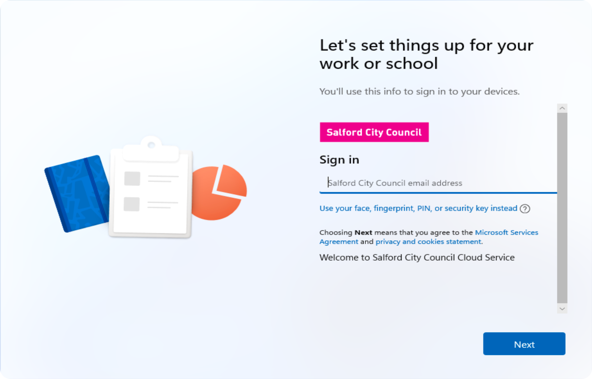 Work or school sign-in screen showing SCC branding
