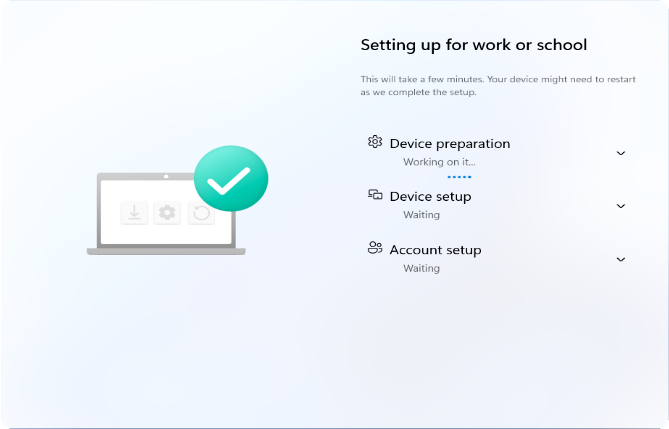 Setting up for work or school screen