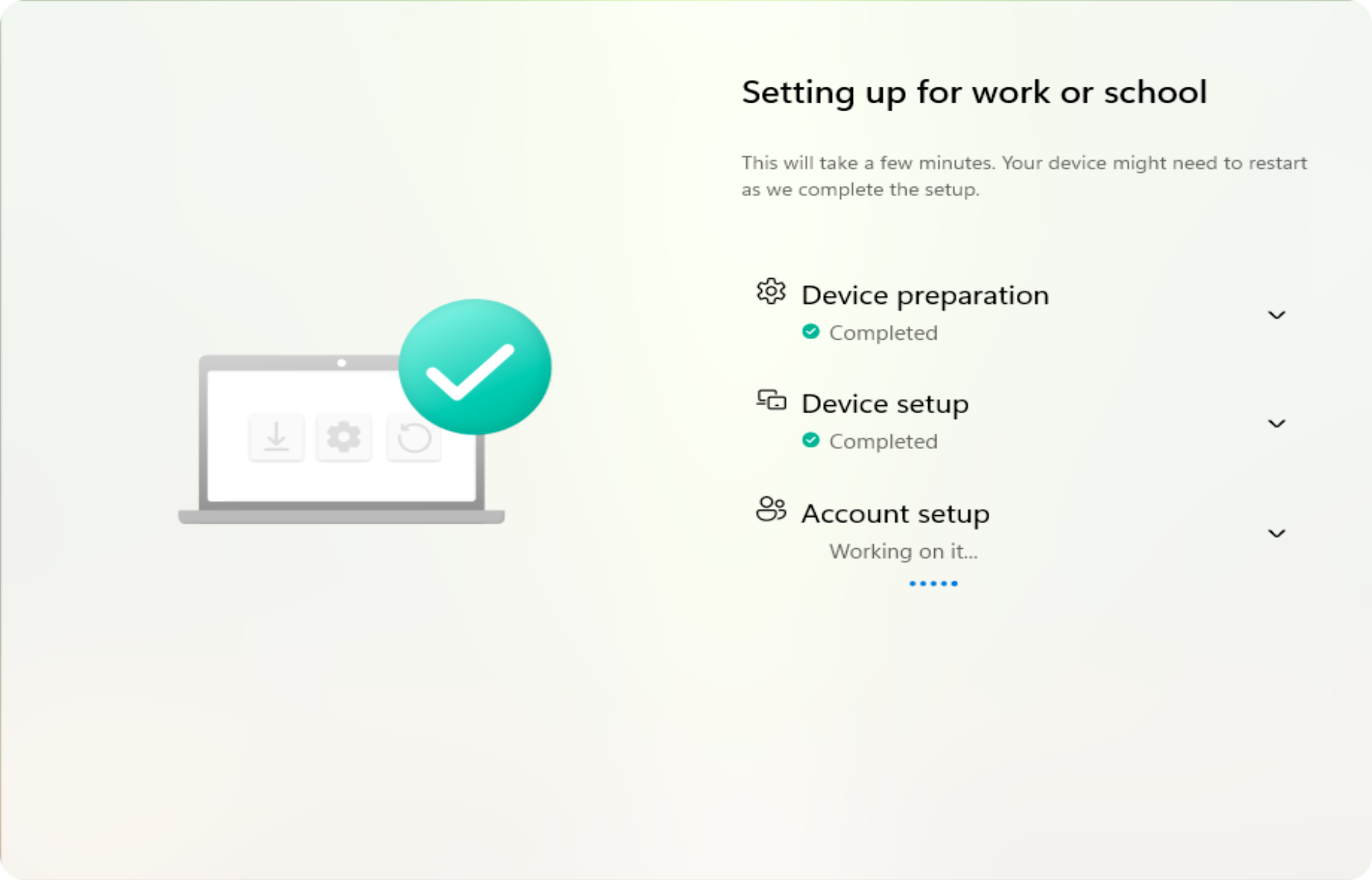 Account setup screen
