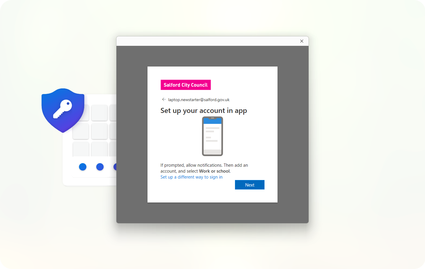 Authenticator setup screen