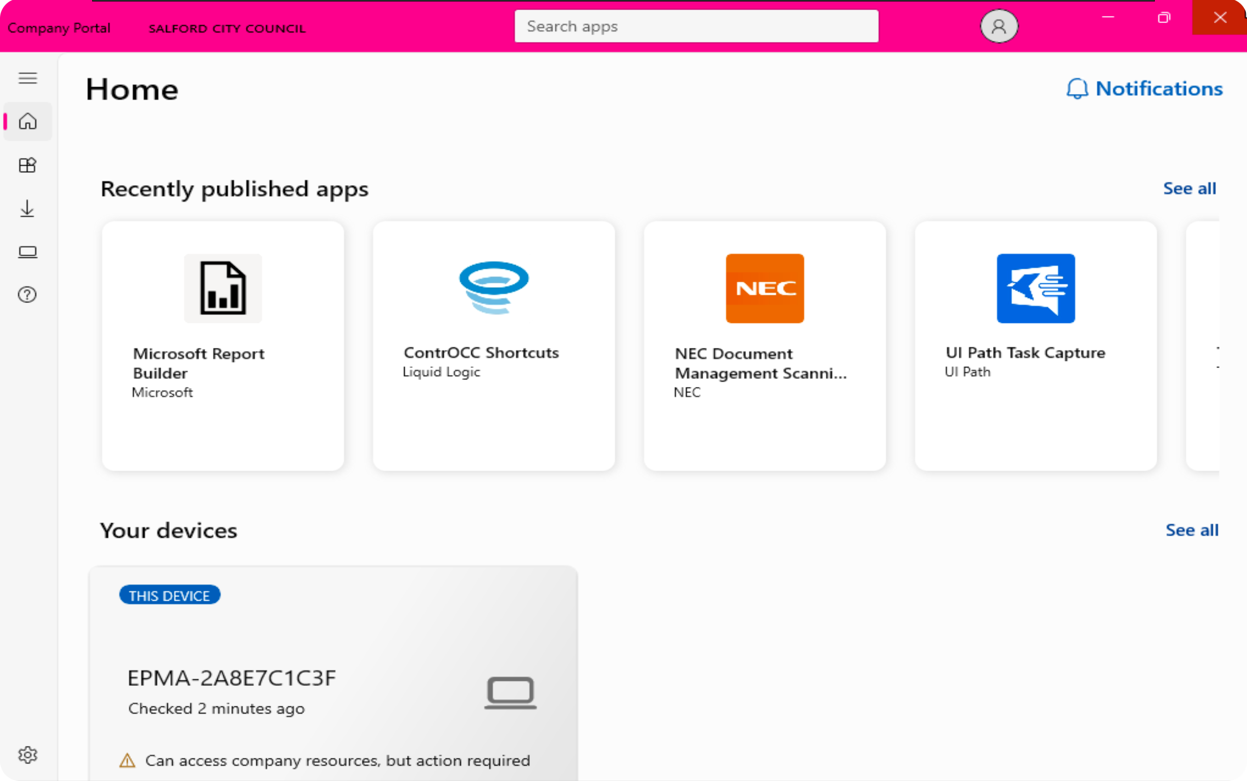 Company Portal app catalogue